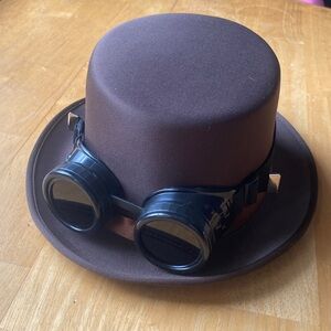 Steampunk top hat with goggles costume hat adult size